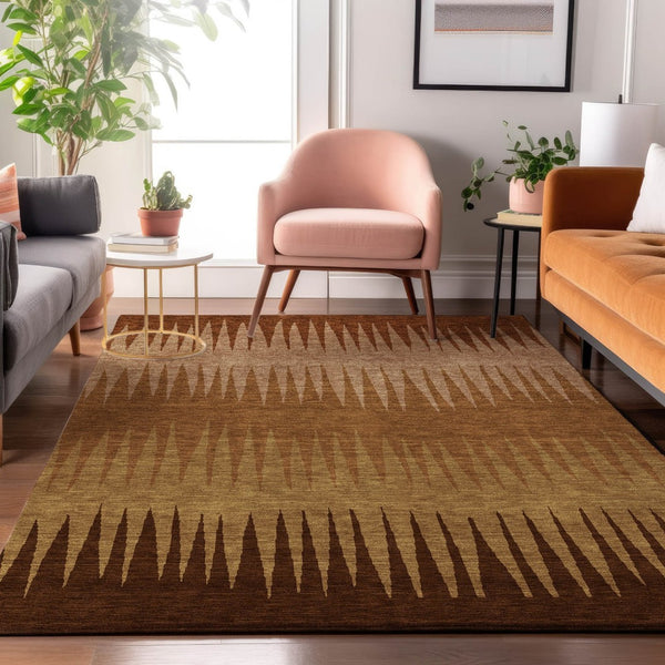 HomeRoots 10' X 14' Striped Washable Area Rug in Rust Copper & Beige – UV Protected, Durable & Stylish Decor! 670411