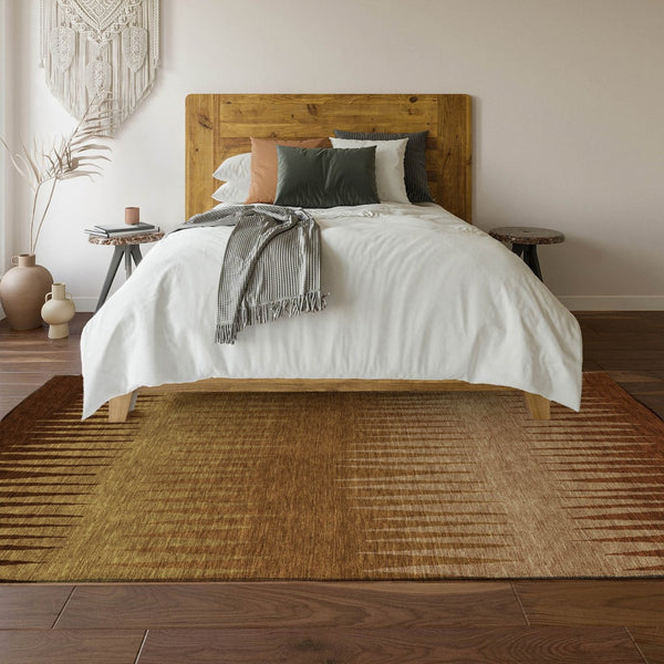 HomeRoots 10' X 14' Striped Washable Area Rug in Rust Copper & Beige – UV Protected, Durable & Stylish Decor! 670411