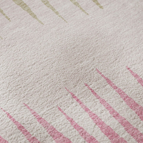 HomeRoots 8' Washable Round Rug with Pink, Chocolate, and Beige Stripes - Durable, UV-Protected, Easy Care 670414