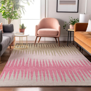 HomeRoots 10' X 14' Pink Chocolate & Beige Striped Area Rug – Washable, UV Protected, Stain Resistant Comfort 670417