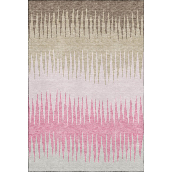 HomeRoots 10' X 14' Pink Chocolate & Beige Striped Area Rug – Washable, UV Protected, Stain Resistant Comfort 670417