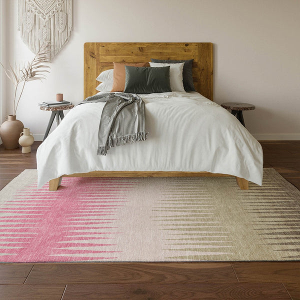 HomeRoots 10' X 14' Pink Chocolate & Beige Striped Area Rug – Washable, UV Protected, Stain Resistant Comfort 670417