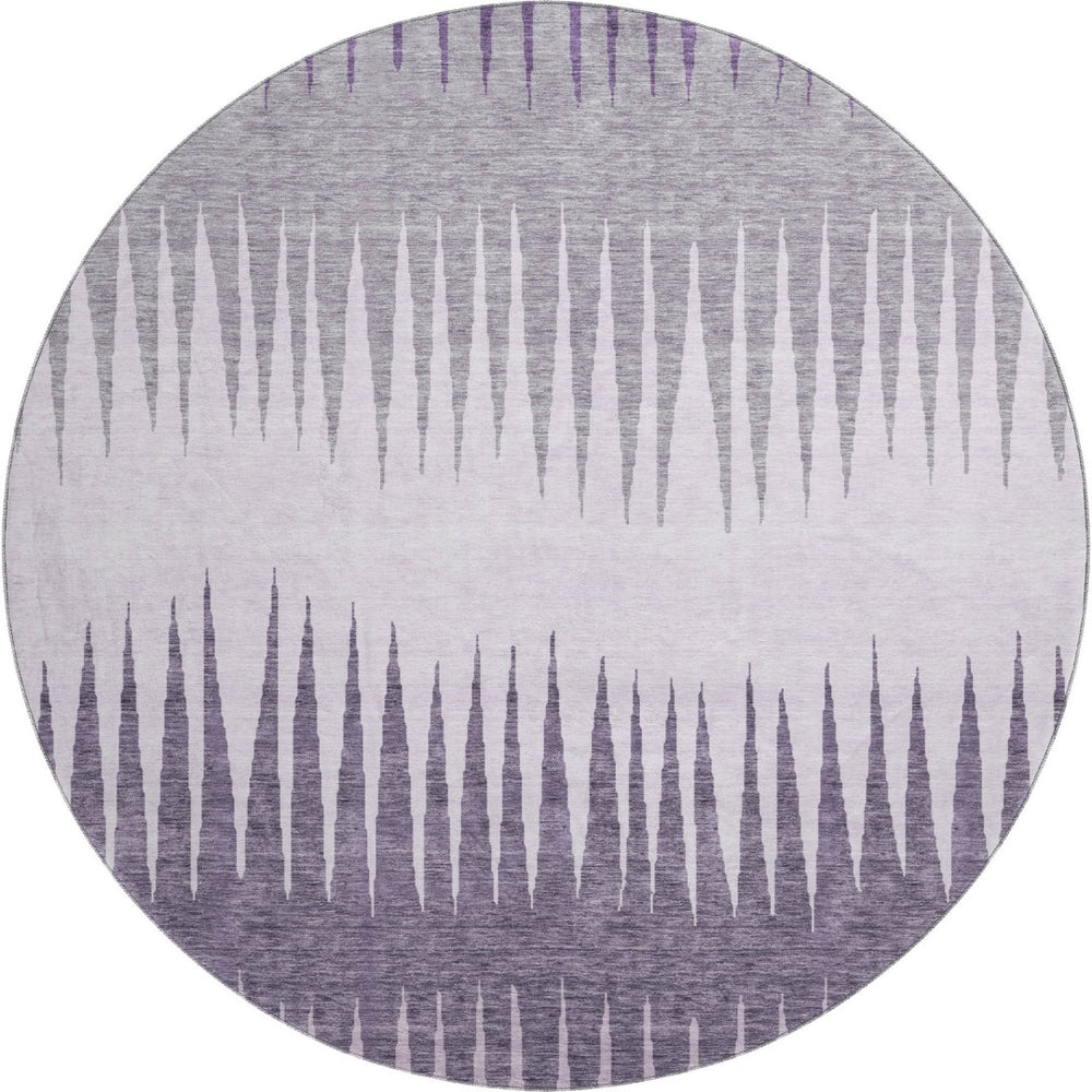 HomeRoots 8' Purple Gray and Lavender Striped Washable Round Rug - Durable, Stain-Resistant, UV Protected Design 670420