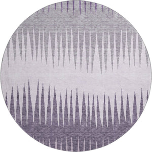 HomeRoots 8' Purple Gray and Lavender Striped Washable Round Rug - Durable, Stain-Resistant, UV Protected Design 670420