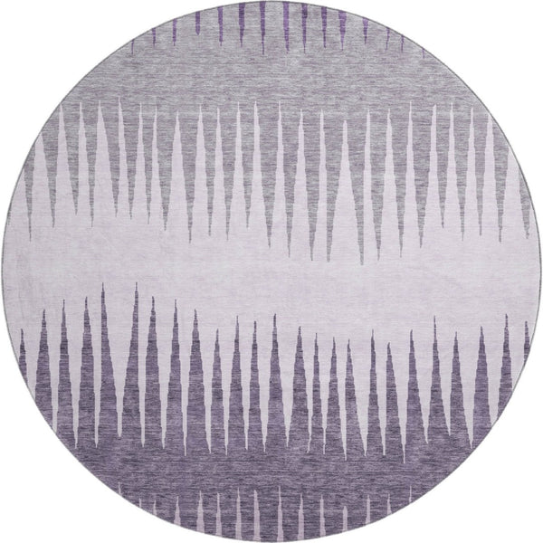 HomeRoots 8' Purple Gray and Lavender Striped Washable Round Rug - Durable, Stain-Resistant, UV Protected Design 670420