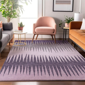 HomeRoots 10' Striped Washable Area Rug in Purple, Gray & Lavender - UV Protected, Stain Resistant & Stylish! 670423
