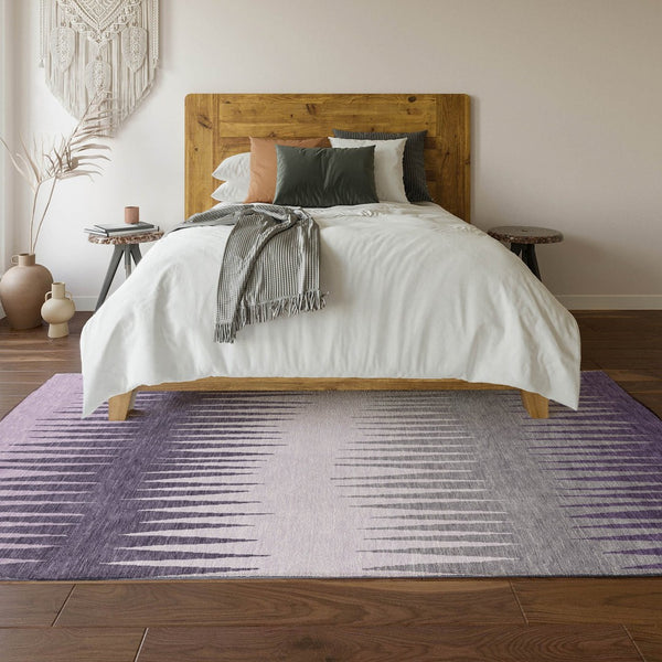 HomeRoots 10' Striped Washable Area Rug in Purple, Gray & Lavender - UV Protected, Stain Resistant & Stylish! 670423