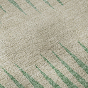 HomeRoots 8' Stylish Sage Beige & Silver Striped Washable Round Rug with UV Protection for High-Traffic Areas 670426