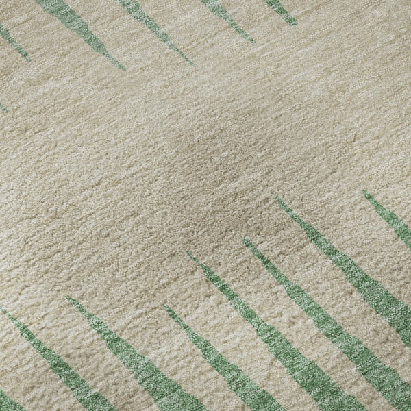 HomeRoots 8' Stylish Sage Beige & Silver Striped Washable Round Rug with UV Protection for High-Traffic Areas 670426