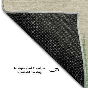 HomeRoots 9' X 12' Sage Beige & Silver Striped Washable Area Rug - UV Protected, Stain Resistant & Durable Design 670428