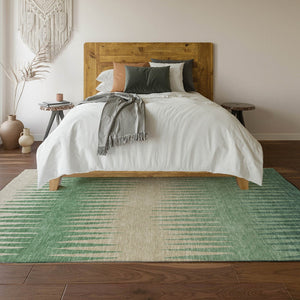 HomeRoots 9' X 12' Sage Beige & Silver Striped Washable Area Rug - UV Protected, Stain Resistant & Durable Design 670428