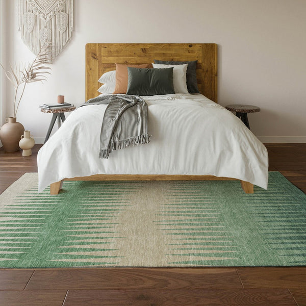 HomeRoots 10' Sage Beige & Silver Striped Washable Area Rug – UV Protected, Durable, Easy Care for Any Space! 670429