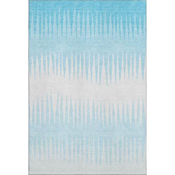 HomeRoots 10' X 14' Sky Blue & Ivory Striped Washable Area Rug - Durable, UV-Protected, Pet-Friendly Design 670435