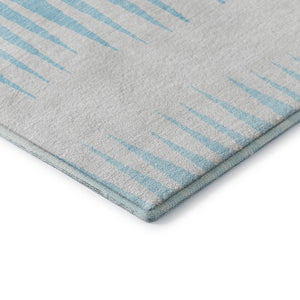 HomeRoots 10' X 14' Sky Blue & Ivory Striped Washable Area Rug - Durable, UV-Protected, Pet-Friendly Design 670435