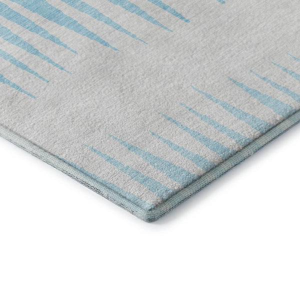 HomeRoots 10' X 14' Sky Blue & Ivory Striped Washable Area Rug - Durable, UV-Protected, Pet-Friendly Design 670435