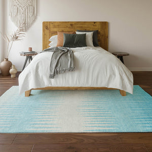 HomeRoots 10' X 14' Sky Blue & Ivory Striped Washable Area Rug - Durable, UV-Protected, Pet-Friendly Design 670435