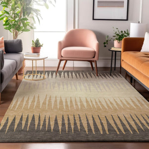 HomeRoots 5' X 8' Taupe Gold Beige Striped Area Rug - Washable, UV-Protected, Kid & Pet Friendly Design! 670437