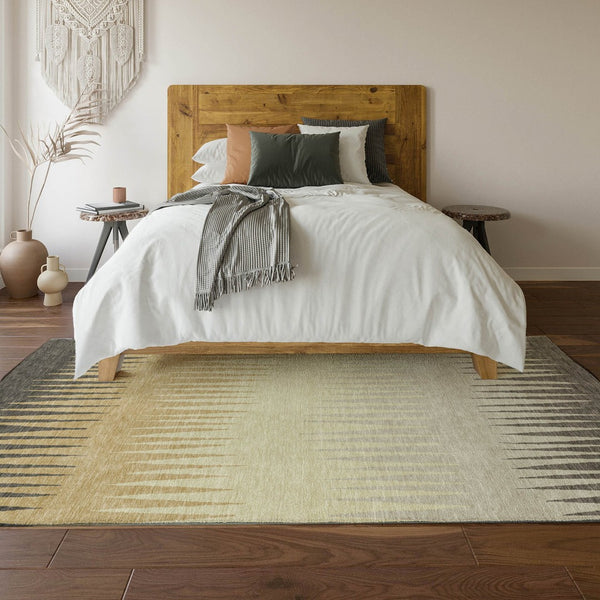 HomeRoots 5' X 8' Taupe Gold Beige Striped Area Rug - Washable, UV-Protected, Kid & Pet Friendly Design! 670437