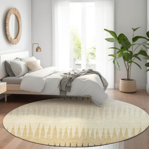 HomeRoots 8' Taupe Gold Beige Striped Washable Round Rug – Durable, UV-Protected, Ideal for Busy Homes 670438