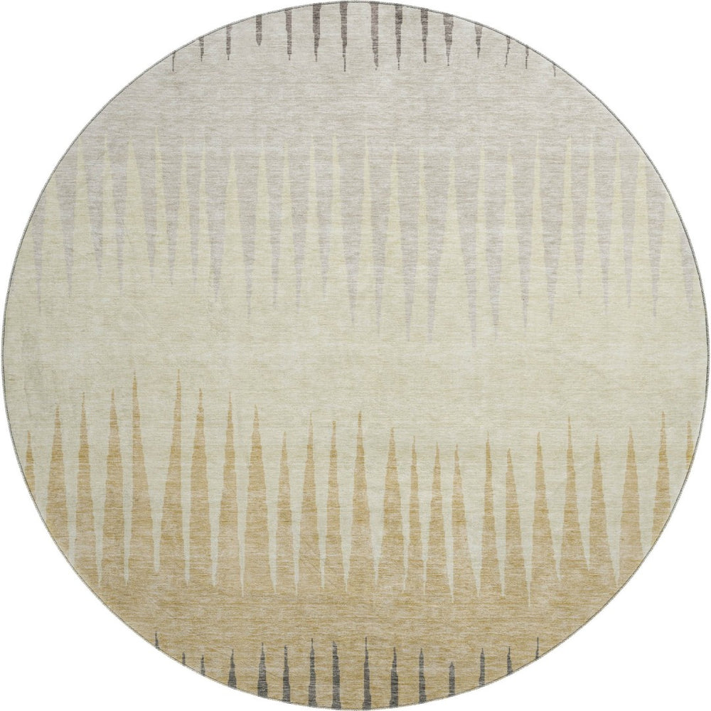 HomeRoots 8' Taupe Gold Beige Striped Washable Round Rug – Durable, UV-Protected, Ideal for Busy Homes 670438