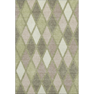HomeRoots 5' Geometric Artichoke Green, Taupe & Ivory Washable Area Rug with UV Protection for Modern Homes 670443