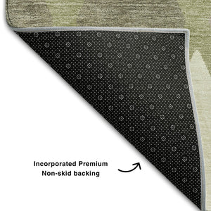 HomeRoots 5' Geometric Artichoke Green, Taupe & Ivory Washable Area Rug with UV Protection for Modern Homes 670443