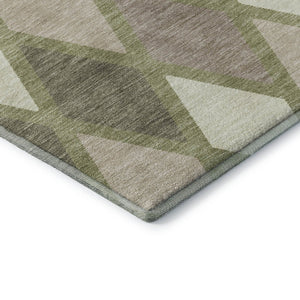 HomeRoots 5' Geometric Artichoke Green, Taupe & Ivory Washable Area Rug with UV Protection for Modern Homes 670443