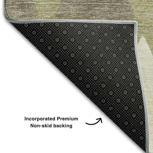 HomeRoots 8' Artichoke Green Taupe Ivory Geometric Round Rug – Washable, UV-Protected, Durable for Active Homes 670444