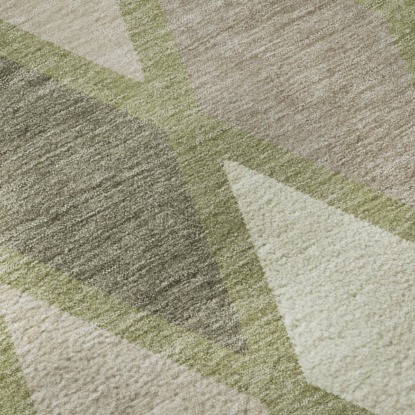 HomeRoots 8' Artichoke Green Taupe Ivory Geometric Round Rug – Washable, UV-Protected, Durable for Active Homes 670444