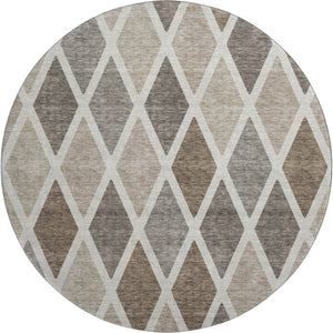 HomeRoots 8' Washable Beige, Ivory & Brown Geometric Round Rug with UV Protection for Stylish Living Spaces 670450