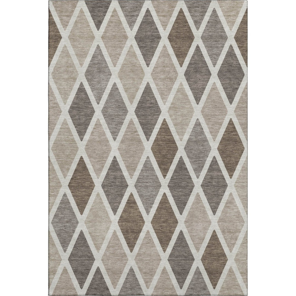 HomeRoots 8' X 10' Beige Ivory Brown Geometric Washable Area Rug with UV Protection for Busy Homes & Style 670451