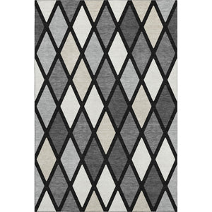HomeRoots 9' X 12' Black Ivory and Gray Geometric Rug - Washable, Stain-Resistant, UV Protected for Active Homes 670458
