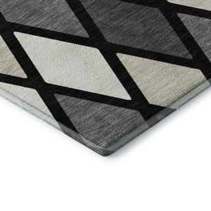 HomeRoots 9' X 12' Black Ivory and Gray Geometric Rug - Washable, Stain-Resistant, UV Protected for Active Homes 670458