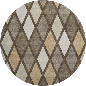 HomeRoots 8' Modern Geometric Washable Round Rug in Brown, Beige & Gold - UV Protected, Stain Resistant Design 670462