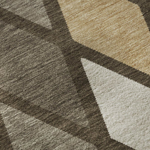 HomeRoots 8' Modern Geometric Washable Round Rug in Brown, Beige & Gold - UV Protected, Stain Resistant Design 670462