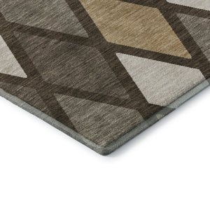 HomeRoots 9' X 12' Washable Geometric Area Rug in Brown, Beige & Gold – Durable, UV-Protected & Stylish Decor 670464