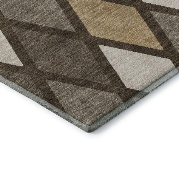 HomeRoots 9' X 12' Washable Geometric Area Rug in Brown, Beige & Gold – Durable, UV-Protected & Stylish Decor 670464