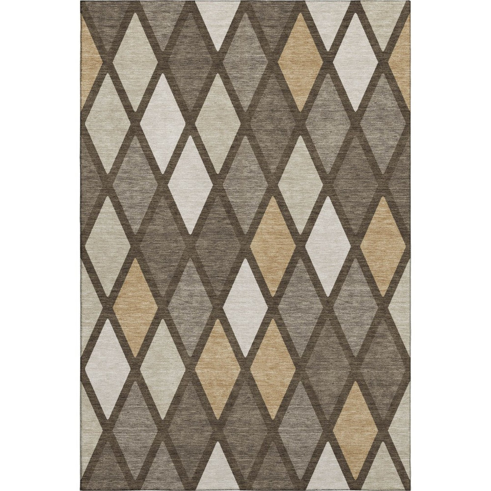 HomeRoots 10' X 14' Washable Brown Beige Gold Geometric Area Rug with UV Protection for High-Traffic Spaces 670465