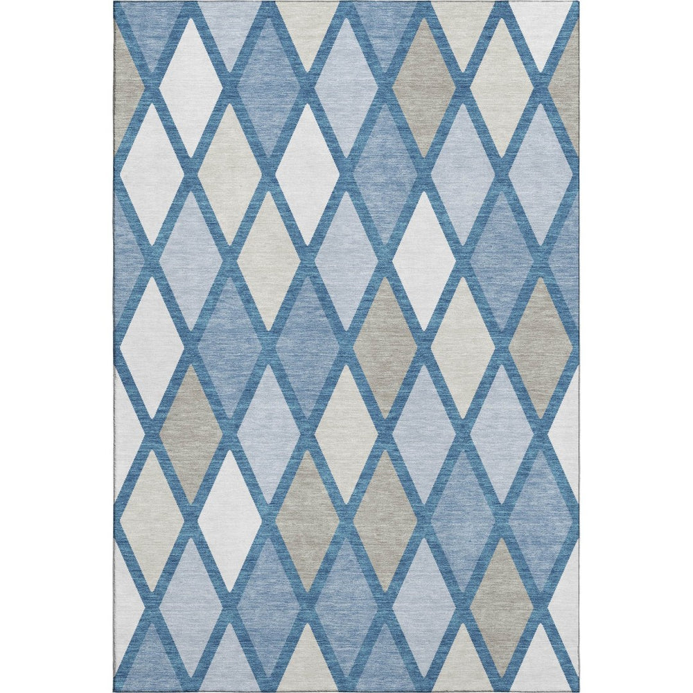 HomeRoots 5' X 8' Denim Blue Geometric Area Rug - Washable, UV-Protected, Family-Friendly Style for High-Traffic Areas 670467