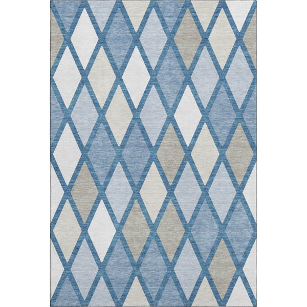 HomeRoots 5' X 8' Denim Blue Geometric Area Rug - Washable, UV-Protected, Family-Friendly Style for High-Traffic Areas 670467