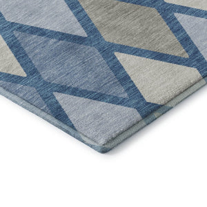 HomeRoots 5' X 8' Denim Blue Geometric Area Rug - Washable, UV-Protected, Family-Friendly Style for High-Traffic Areas 670467