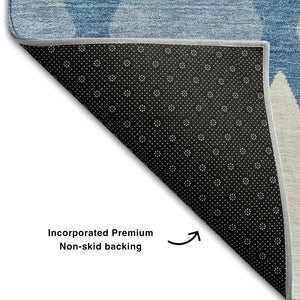 HomeRoots 8' X 10' Denim Blue & Beige Geometric Washable Area Rug - Modern Design with UV & Stain Resistance 670469