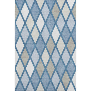 HomeRoots 9' Denim Blue, Ivory & Beige Geometric Area Rug - Washable, UV Protected, Durable for Busy Homes 670470