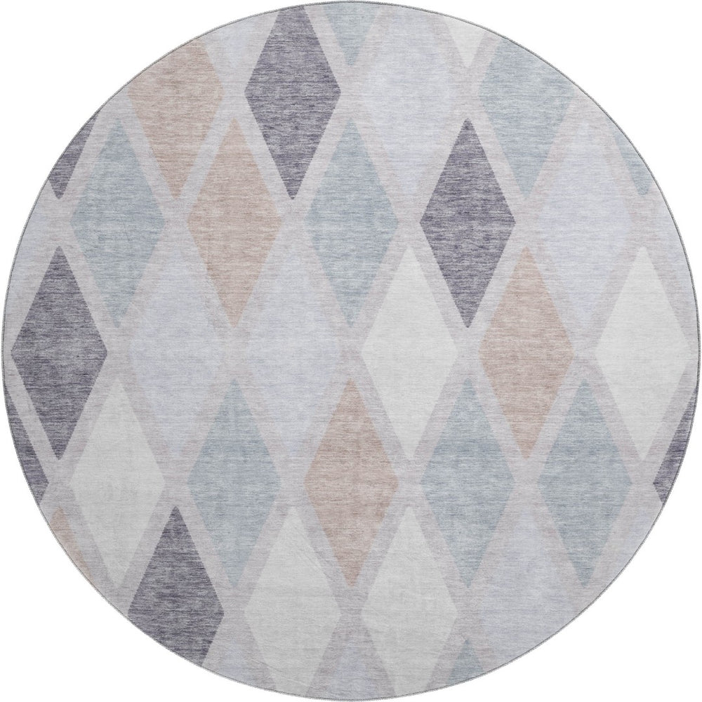 HomeRoots 8' Stylish Lavender Gray and Ivory Geometric Washable Round Rug with UV Protection for Any Home 670480