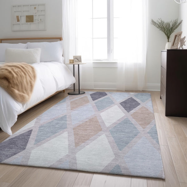 HomeRoots 8' X 10' Stylish Lavender Gray and Ivory Geometric Washable Area Rug with UV Protection & Durability 670481
