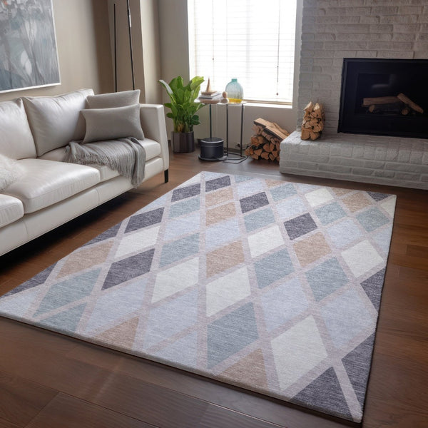 HomeRoots 8' X 10' Stylish Lavender Gray and Ivory Geometric Washable Area Rug with UV Protection & Durability 670481