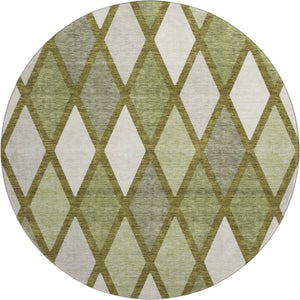 HomeRoots 8' Olive Green and Ivory Geometric Round Rug - Washable, UV Protected, Perfect for High Traffic Areas 670492
