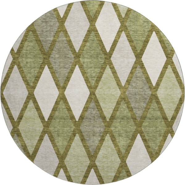 HomeRoots 8' Olive Green and Ivory Geometric Round Rug - Washable, UV Protected, Perfect for High Traffic Areas 670492