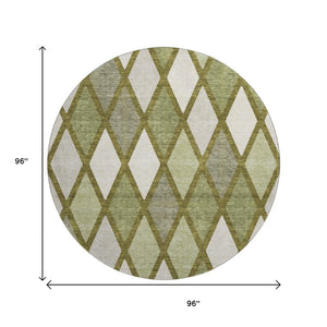HomeRoots 8' Olive Green and Ivory Geometric Round Rug - Washable, UV Protected, Perfect for High Traffic Areas 670492