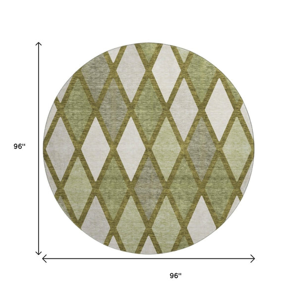 HomeRoots 8' Olive Green and Ivory Geometric Round Rug - Washable, UV Protected, Perfect for High Traffic Areas 670492